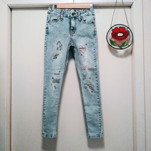 Cat & Jack Jeggings Girls Size 12 Light Wash High-rise Skinny Decals